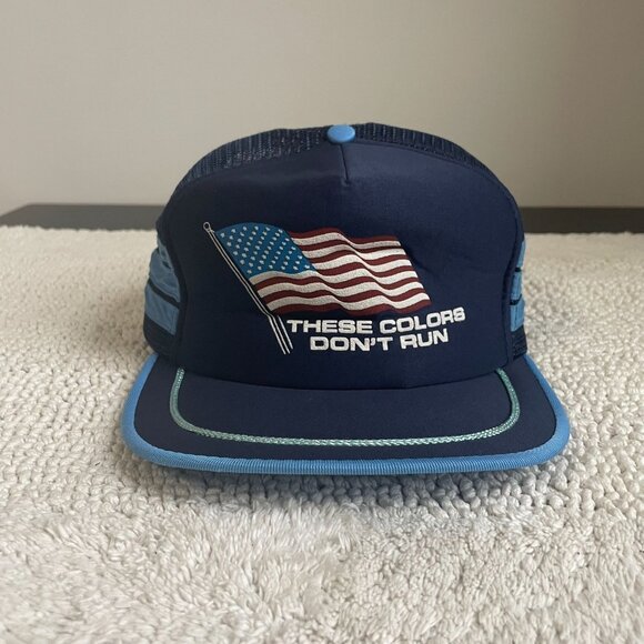 NISSAN VINTAGE 3 STRIPE AMERICA FLAG THESE COLORS DONT RUN MESH SNAPBACK HAT - Picture 1 of 7